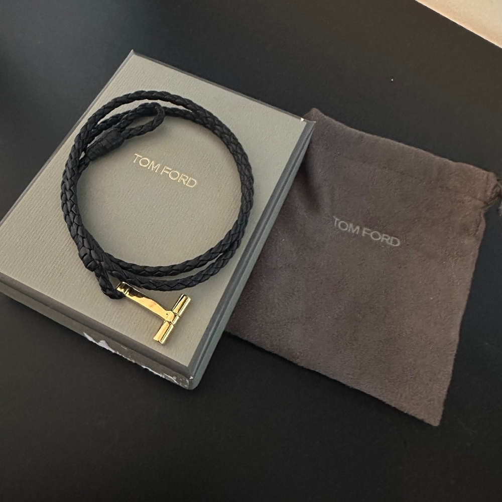 TOM FORD Woven Leather and Gold-Plated Wrap Bracelet